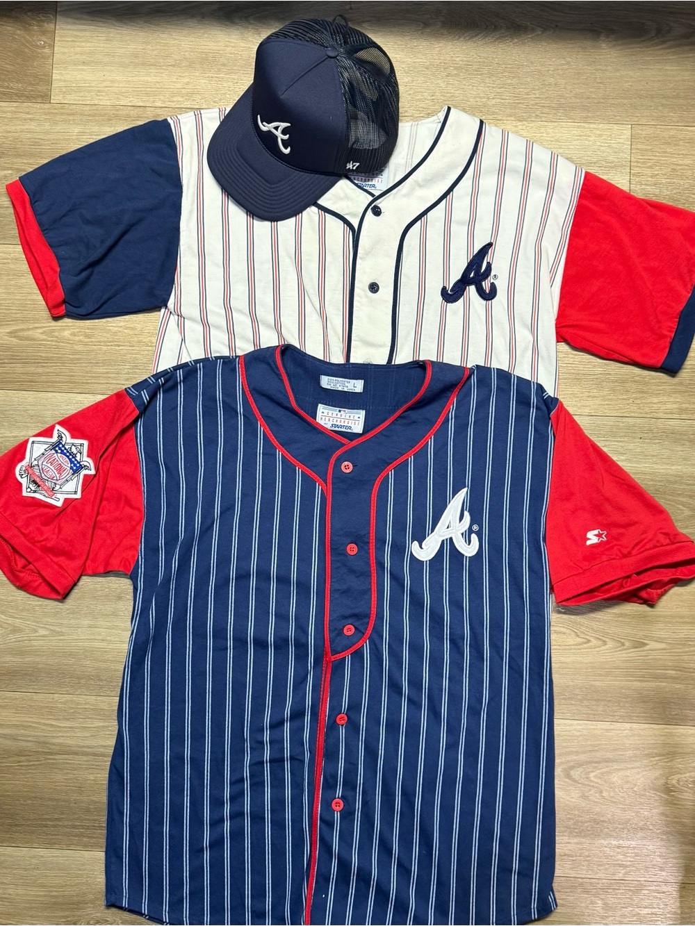 Vintage Atlanta Braves MLB Starter Jersey & New Era Mesh Ball Cap Hat Lot Of 3